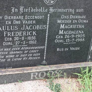 ROOS Paulus Jacobus Frederick 1895-1962 &amp; Magrietha Magdalena 1905-1988