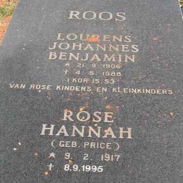 ROOS Lourens Johannes Benjamin 1906-1988 &amp; Rose Hannah PRICE 1917-1995