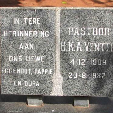 VENTER H.K.A. 1909-1982