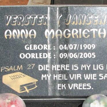 VERSTER Anna Magrietha nee JANSEN 1909-2005