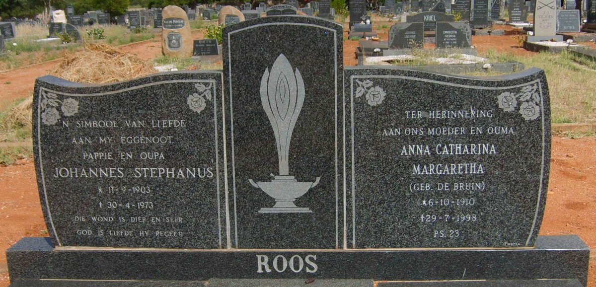 ROOS Johannes Stephanus 1903-1973 &amp; Anna Catharina Margaretha DE BRUIN 1910-1998