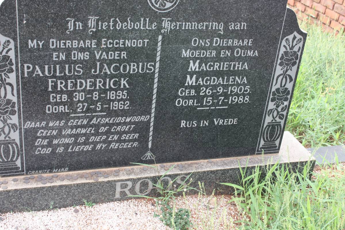ROOS Paulus Jacobus Frederick 1895-1962 & Magrietha Magdalena 1905-1988