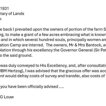28. Donation of Bantock land for Concentration Camp
