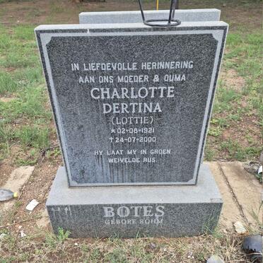 BOTES Charlotte Dertina nee ROHM 1921-2000