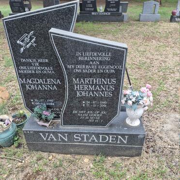 STADEN Marthinus Hermanus Johannes, van 1940-2001 & Magdalena Johanna 1940-2022