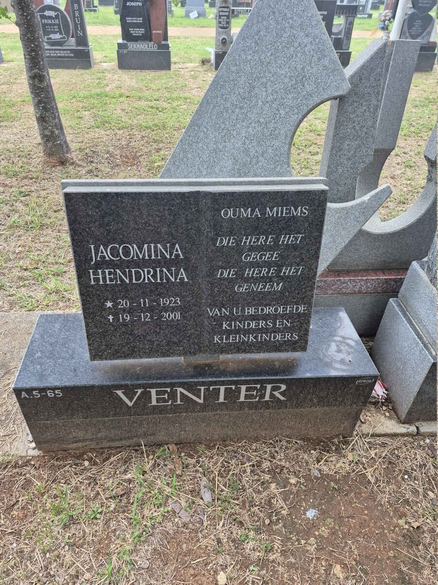 VENTER Jacomina Hendrina 1923-2001 