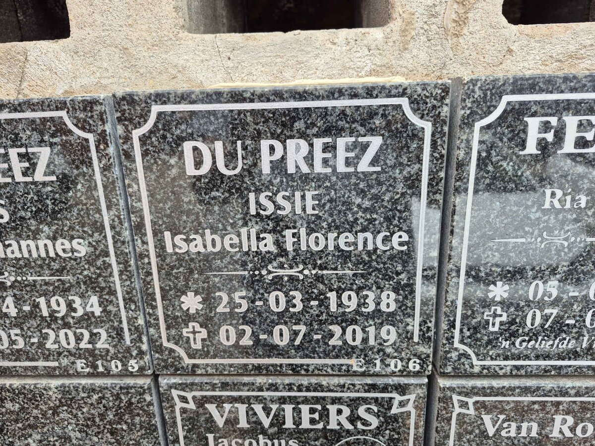PREEZ Isabella Florence, du 1938-2019 