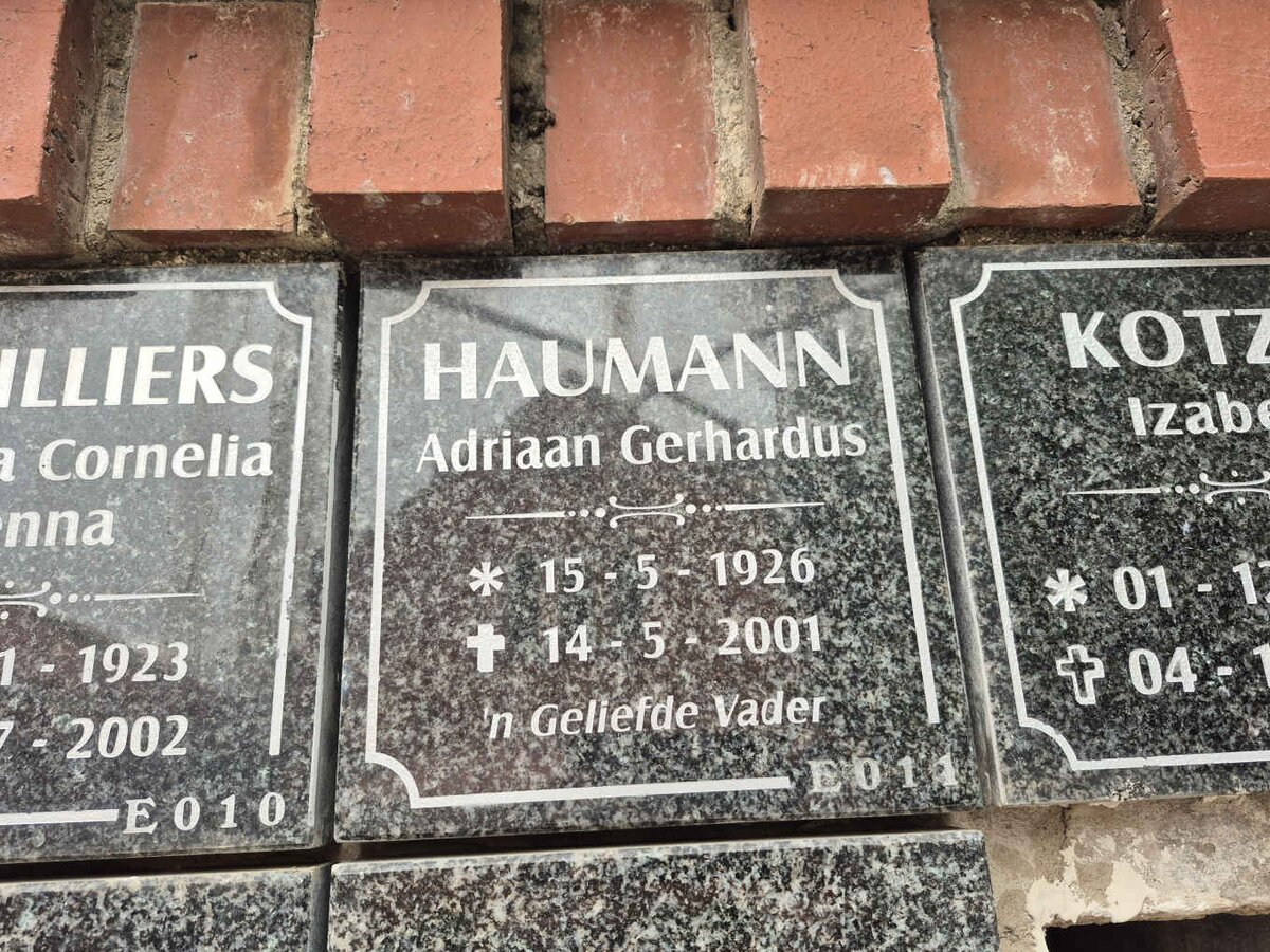 HAUMANN Adriaan Gerhardus 1926-2001