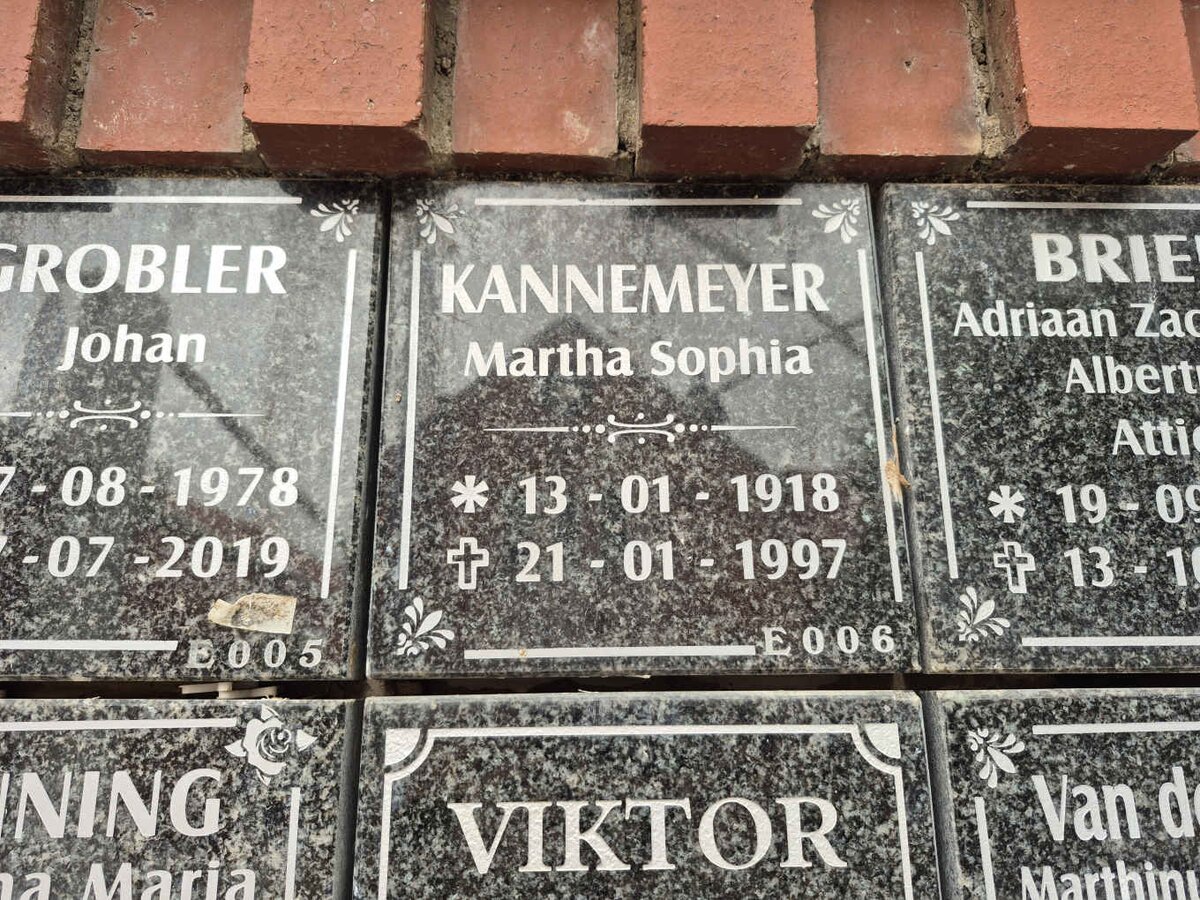 KANNEMEYER Martha Sophia 1918-1997