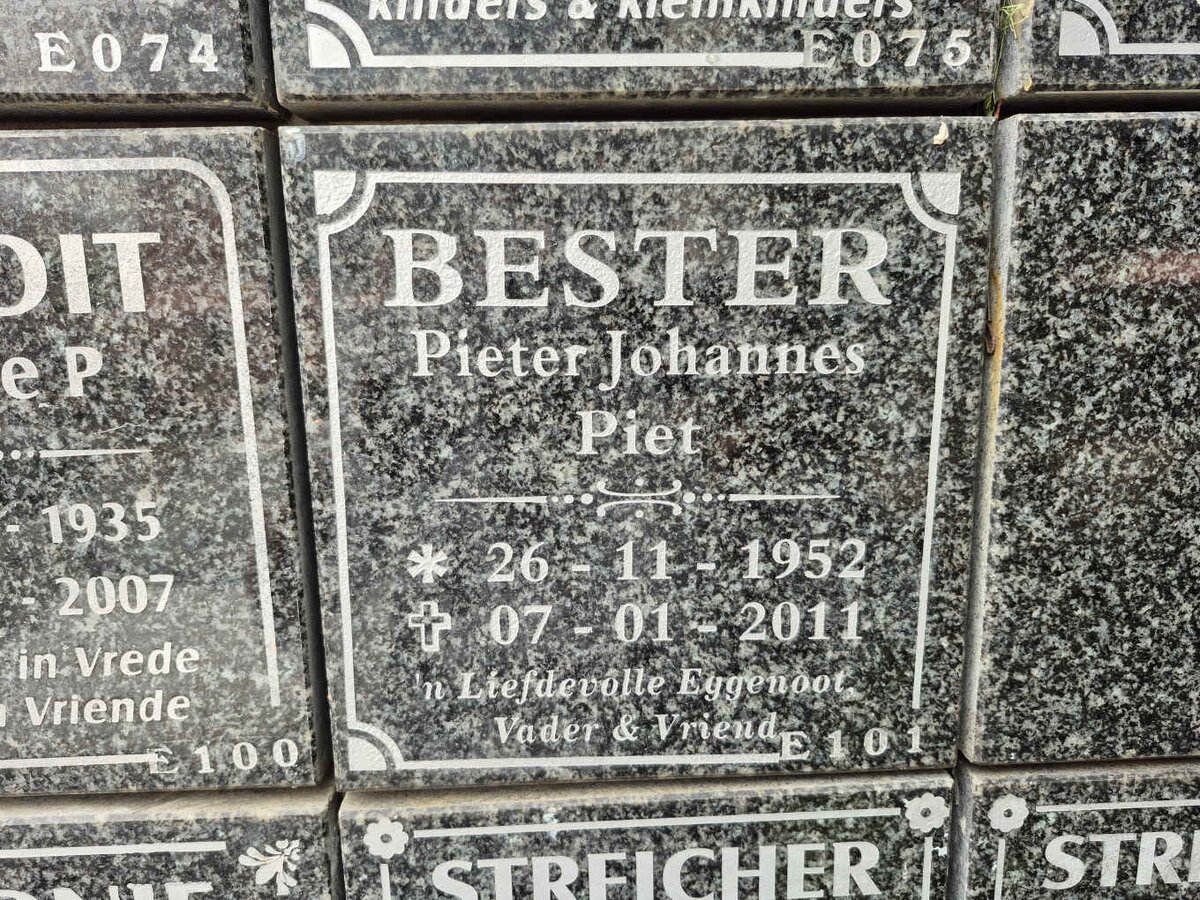 BESTER Pieter Johannes 1952-2011 