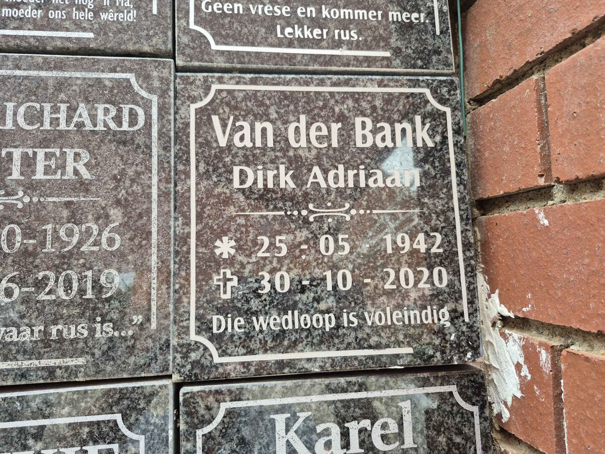 BANK Dirk Adriaan, van der 1942-2020