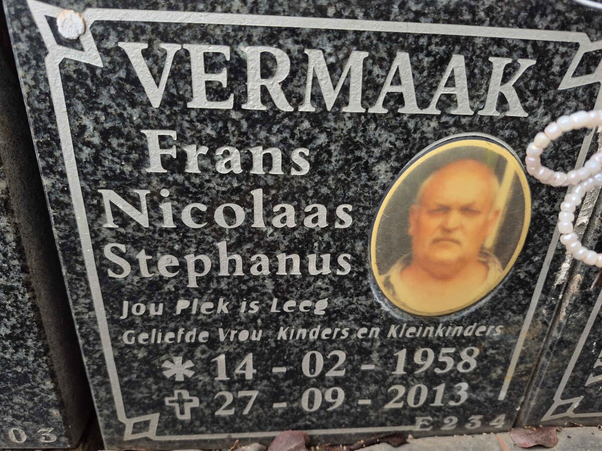 VERMAAK Frans Nicolaas Stephanus 1958-2013