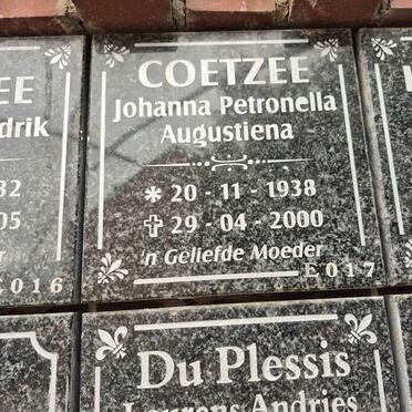 COETZEE Johanna Petronella Augustiena 1938-2000