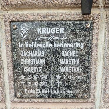 KRUGER Zacharias Christiaan 1948-2012 & Rachel Maretha 1949-