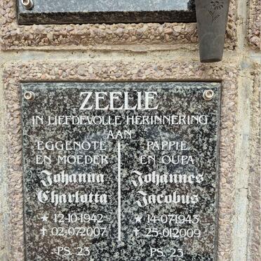 ZEELIE Johannes Jacobus 1943-2009 & Johanna Charlotta 1942-2007