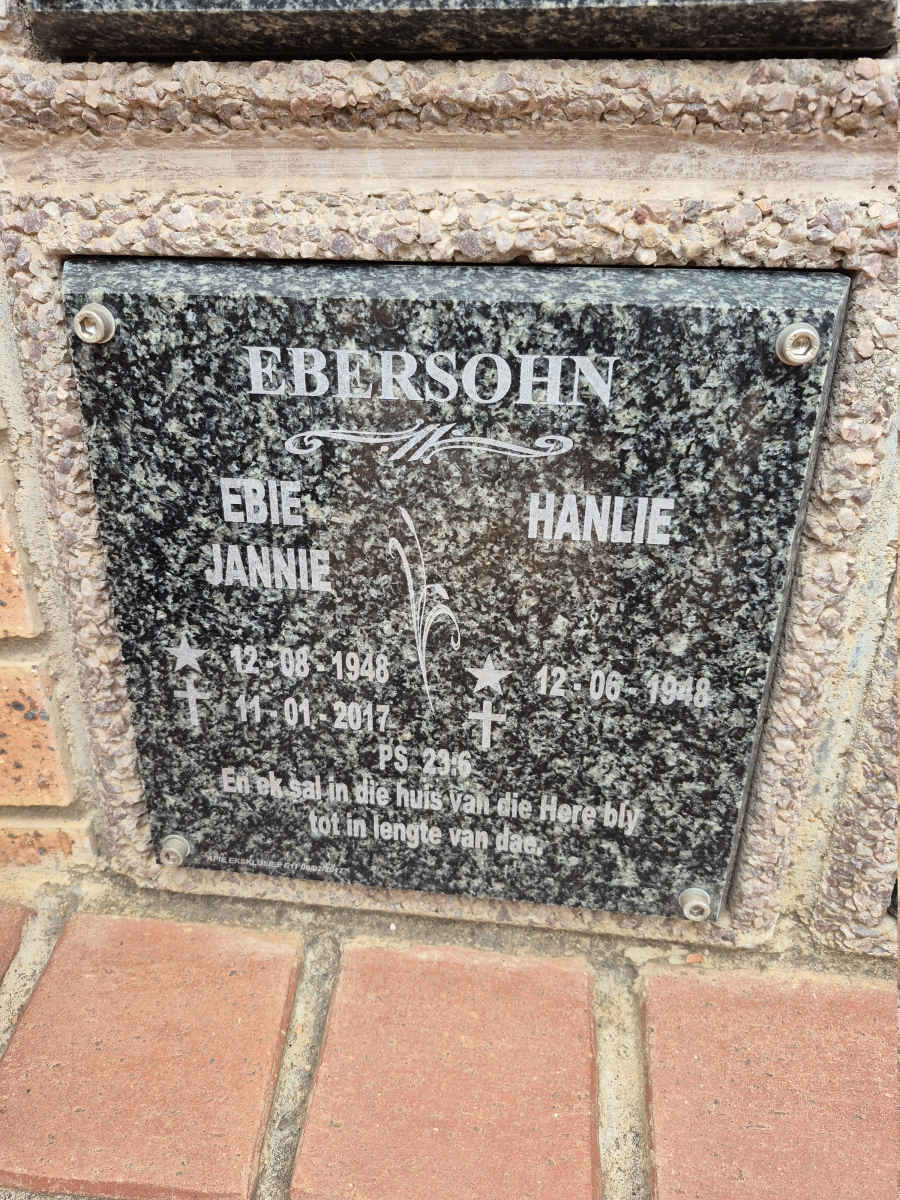 EBERSOHN Ebie Jannie 1948-2017 & Hanlie 1948-