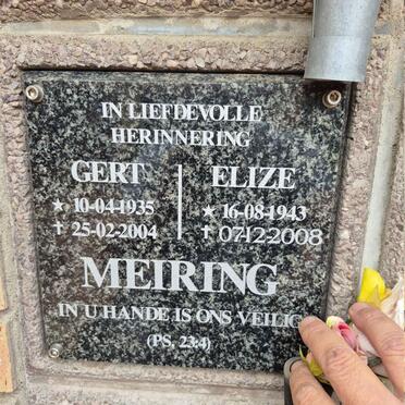 MEIRING Gert 1935-2004 & Elize 1943-2008