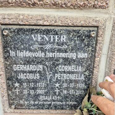 VENTER Gerhardus Jacobus 1932-2007 & Cornelia Petronella 1929-2017