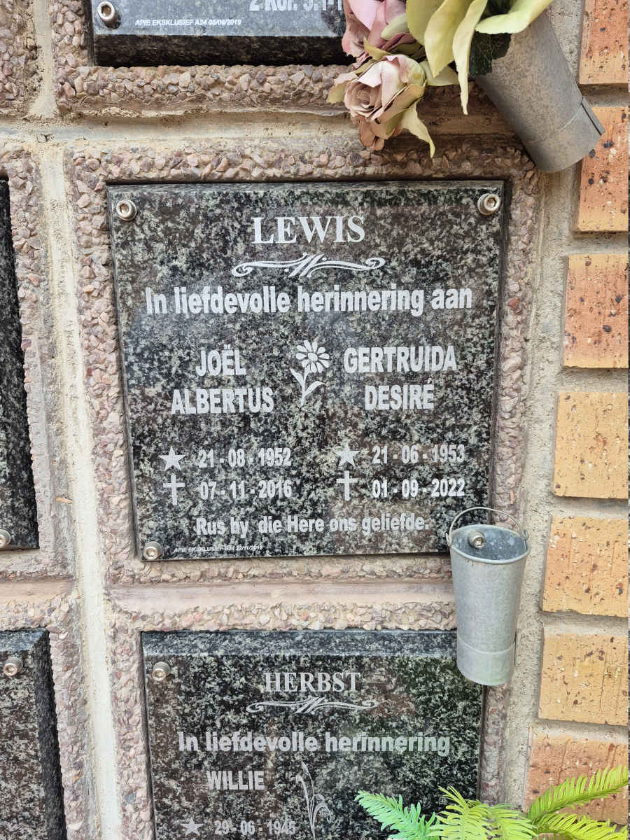 LEWIS Joel Albertus 1952-2016 & Gertruida Desire 1953-2022