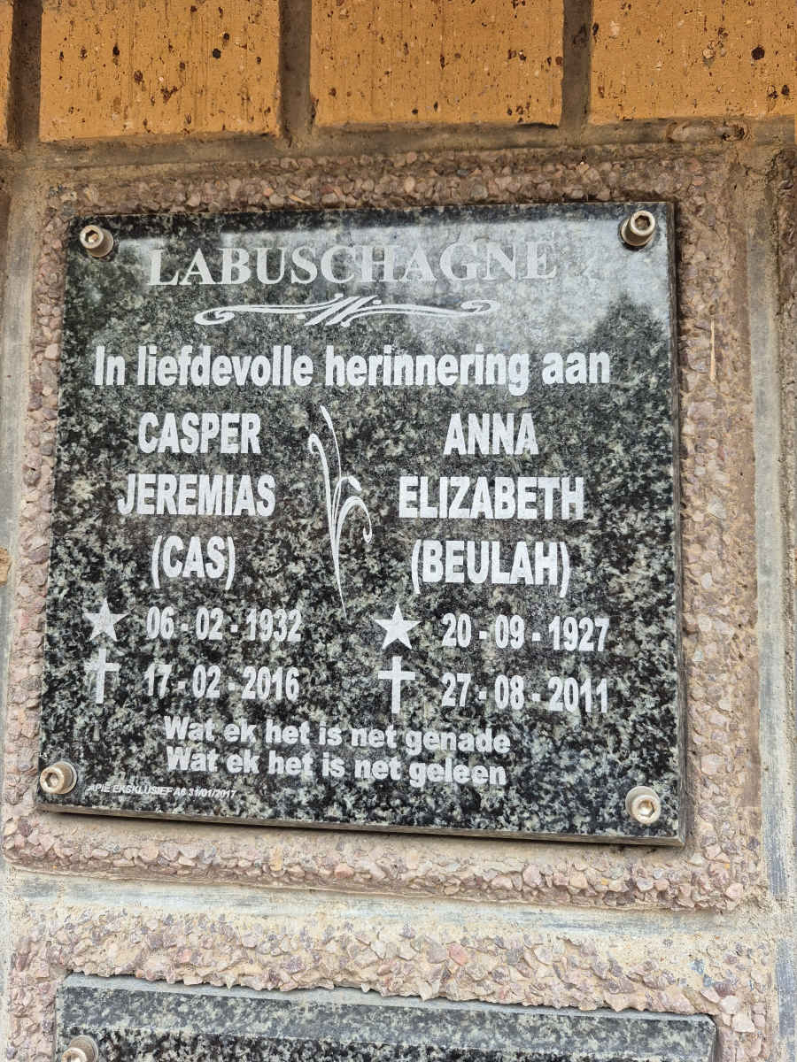 LABUSCHAGNE Casper Jeremias 1932-2016 & Anna Ellizabeth 1927-2011