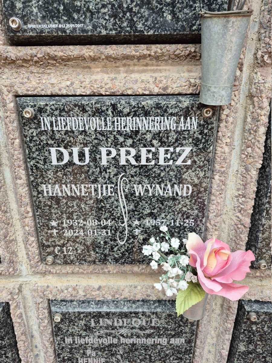 PREEZ , Hannetjie, du 1932-1924 :: Wynand 1957-