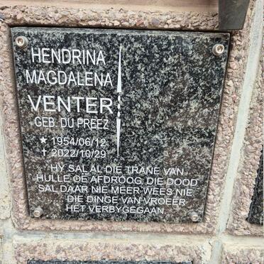 VENTER Hendrina Magdalena DU PREEZ 1954-2022