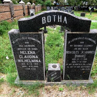 BOTHA Hercules Johannes 1916-1968 & Helena Claudina Wilhelmina 1919-1985