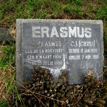 ERASMUS C.J. 1900-1961 & A.M. nee DE LA ROUVIERE 1904-1980 