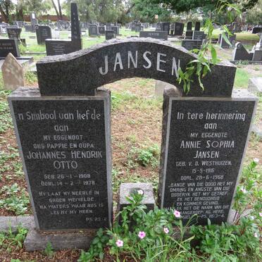 JANSEN Johannes Hendrik Otto 1908-1978 & Annie Sophia VAN DER WESTHUIZEN 1916-1968