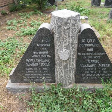 JANSEN Henning Johannes 1911-1968 & Hester Christina nee SLABBERT 1921-2014