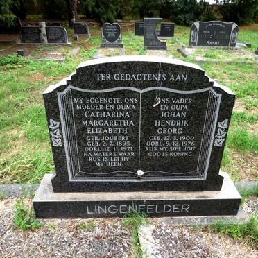 LINGENFELDER Johan Hendrik Georg 1900-1976 & Catharina Margaretha Elizabeth nee JOUBERT 1895-1971