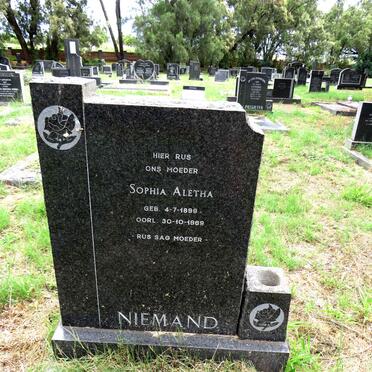 NIEMAND Sophia Aletha 1899-1989