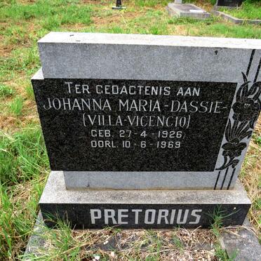 PRETORIUS Johanna Maria nee VILLA-VICENCIO 1926-1969 
