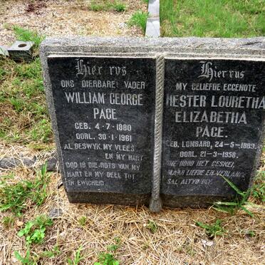 PAGE William George 1880-1961 & Hester Louretha Elizabetha nee LOMBARD 1889-1958