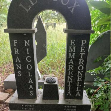 ROUX Frans Nicolaas, le 1927-1997 & Emmarentia Petronella 1929-2009