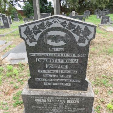 SCHEEPERS Emmerentia Fredrika nee DU PREEZ 1883-1952 :: BECKER Gideon Stephanus 1952-1963
