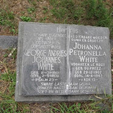 WHITE George Andries Johannes 1901-1970 & Johanna Petronella voorheen LE ROUX nee DU PREEZ 1902-1983