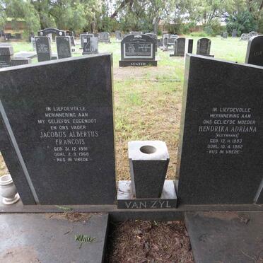ZYL Jacobus Albertus Francois, van 1891-1968 & Hendrika Adriana KLEYNHANS 1893-1982