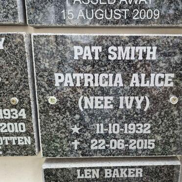 SMITH Patricia Allice nee IVY 1932-2015