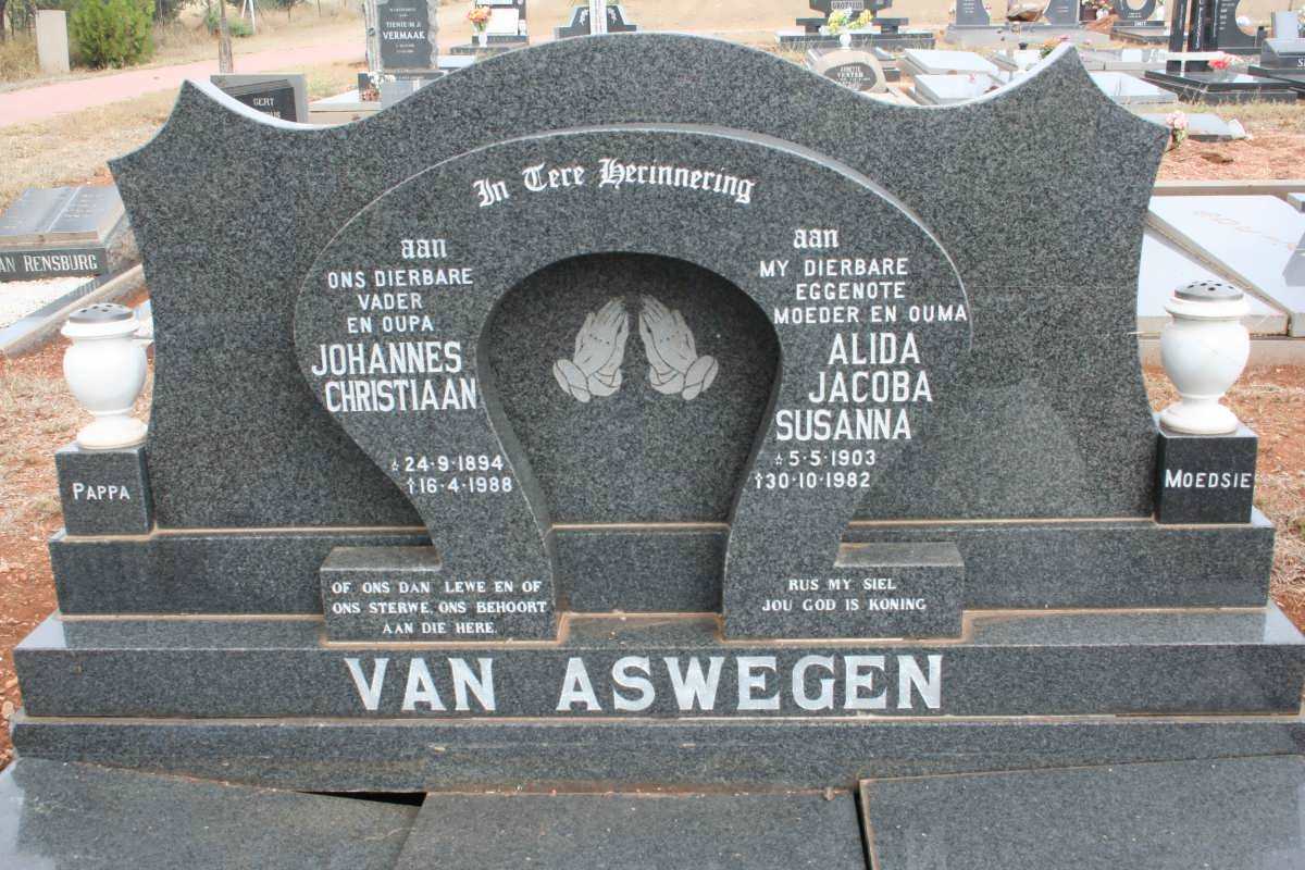 ASWEGEN Johannes Christiaan, van 1894-1988 & Alida Jacoba Susanna 1903-1982