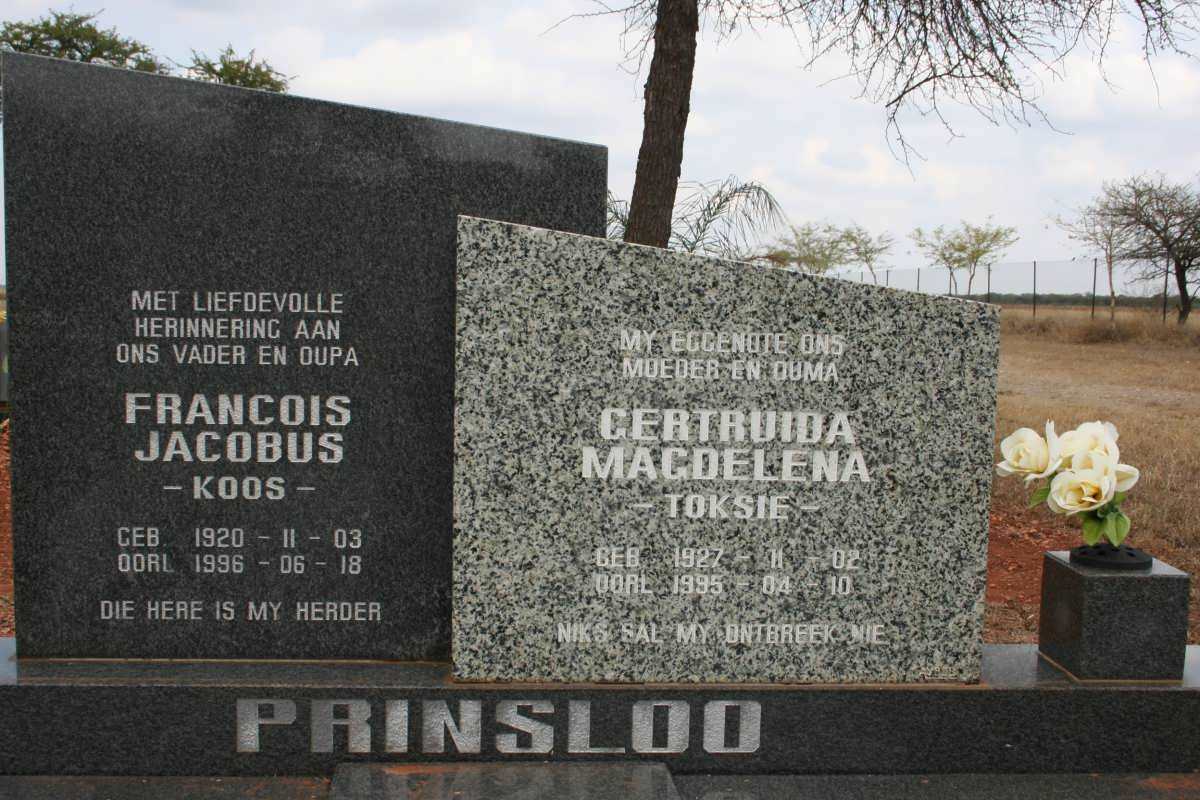 PRINSLOO Francois Jacobus 1920-1996 & Gertruida Magdalena 1927-1995