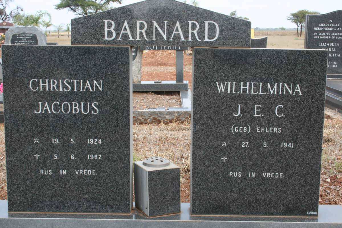 BARNARD Christian Jacobus 1924-1982 & Wilhelmina J.E.C. EHLERS 1941-