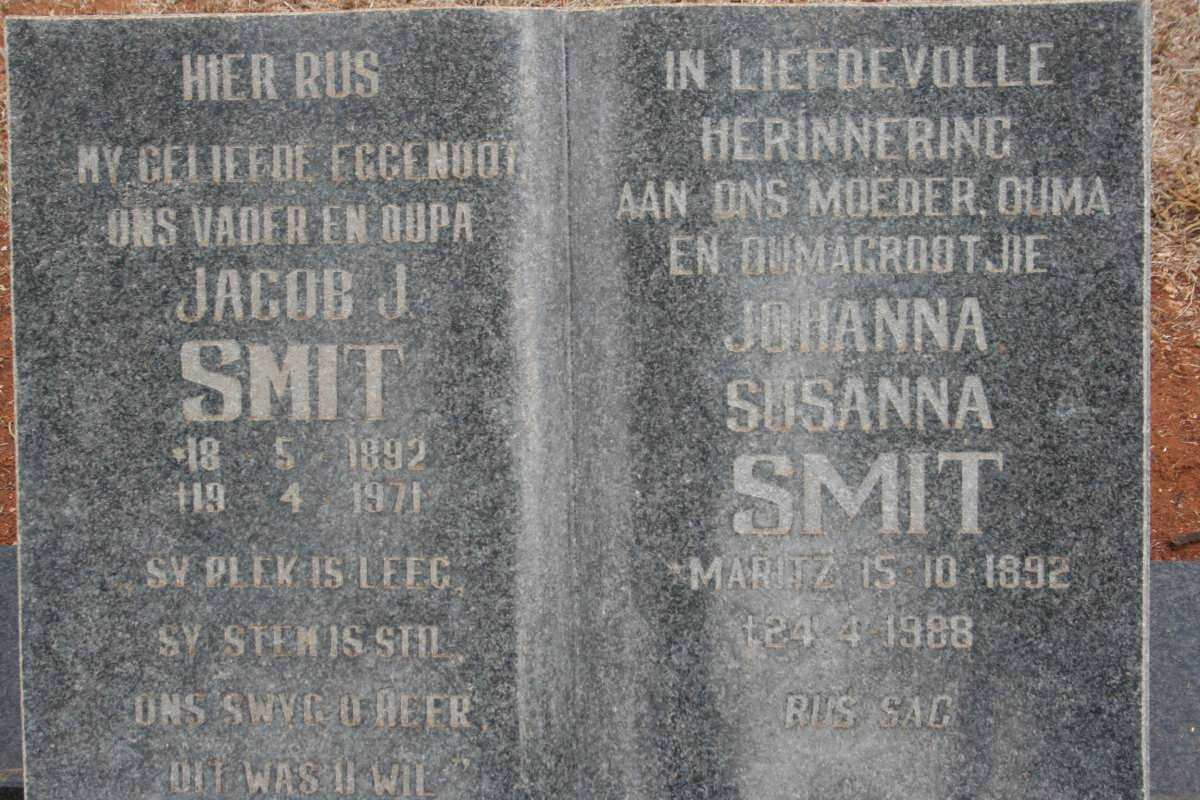 SMIT Jacob J. 1892-1971 & Johanna Susanna MARITZ 1892-1988
