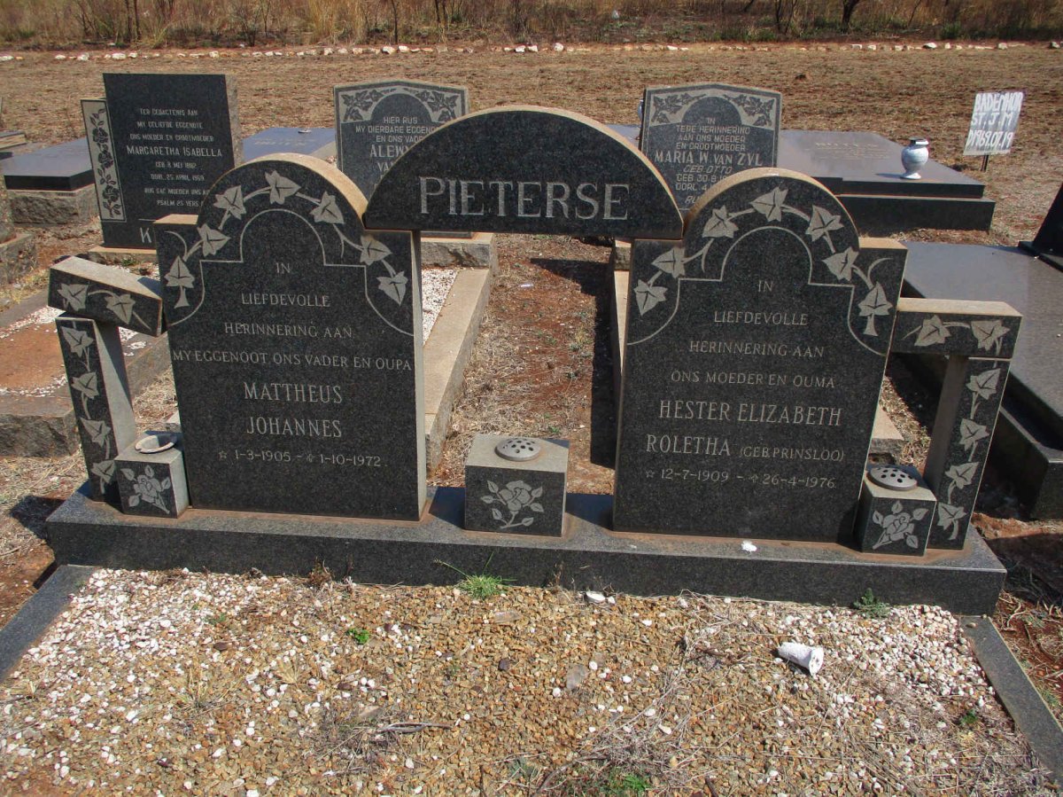 PIETERSE Mattheus Johannes 1905-1972 & Hester Elizabeth Roletha PRINSLOO 1909-1976