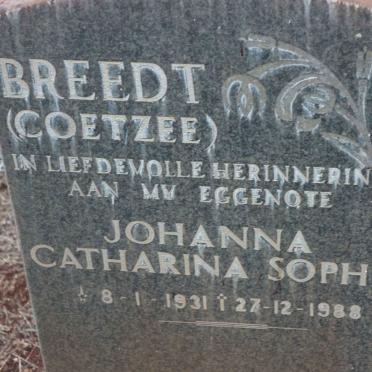 BREEDT Johanna Catharina Sophia nee COETZEE 1931-1988
