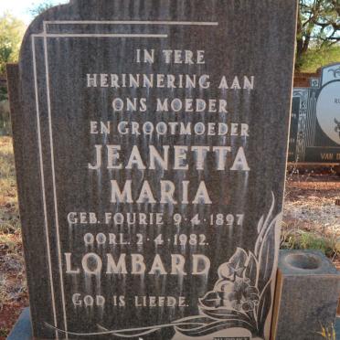 LOMBARD Jeanetta Maria nee FOURIE 1897-1982