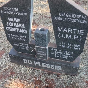 PLESSIS Jan Harm Christiaan, du 1917-2001 &amp; J.M.P. 1928-2011