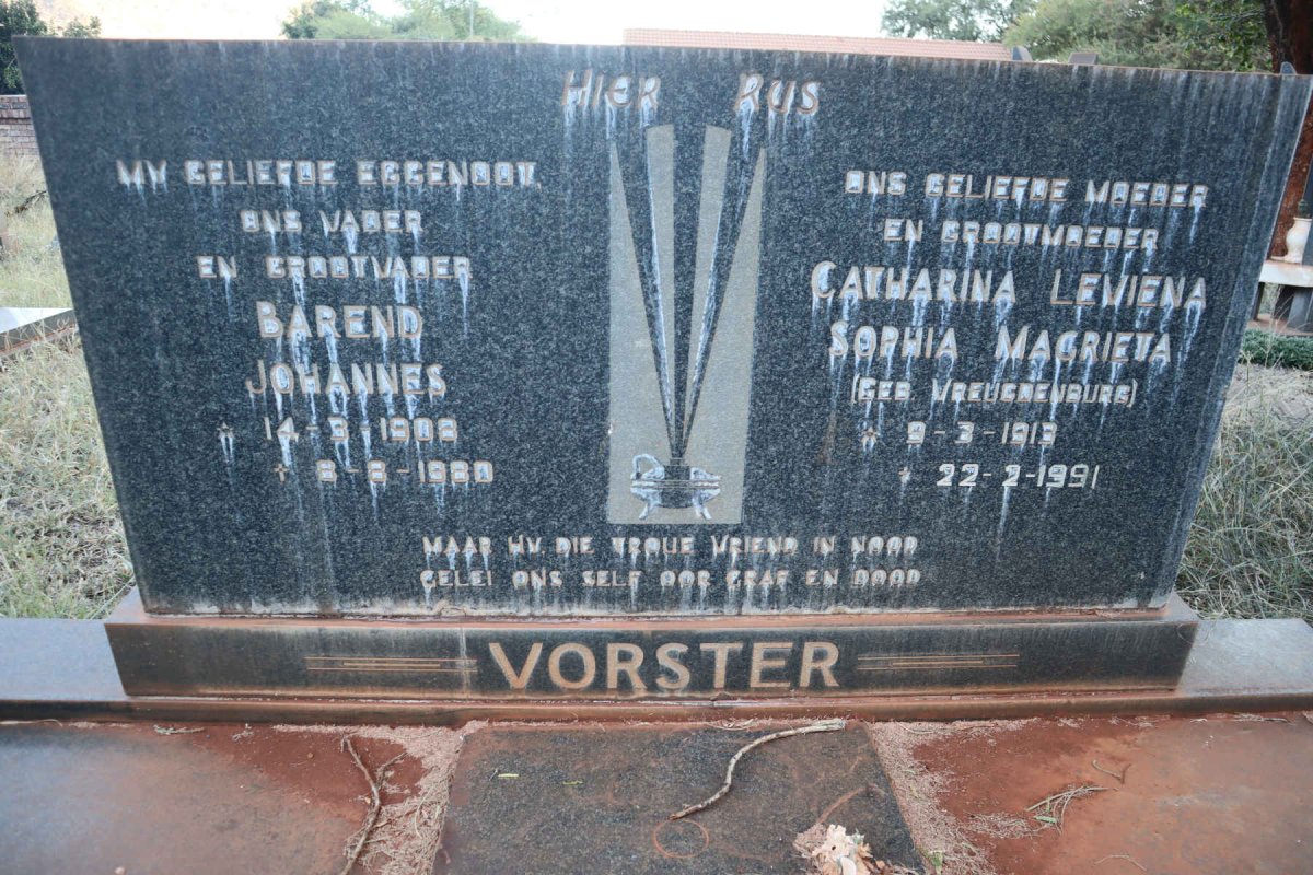 VORSTER Barend Johannes 1908-1980 & Catharina Leviena Sophia Magrieta VREUGDENBURG 1913-1991