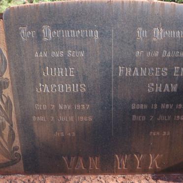 WYK Jurie Jacobus, van 1937-1965 :: VAN WYK Frances Emily nee SHAW 1938-1965