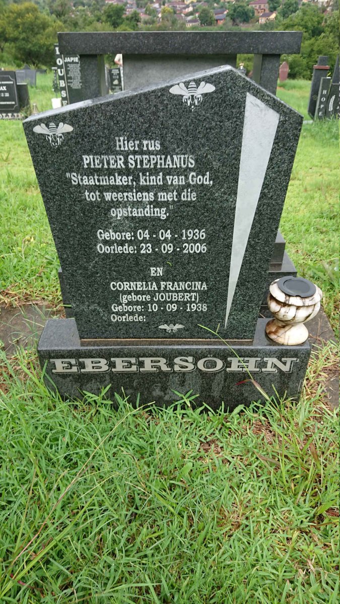 EBERSOHN Pieter Stephanus 1936-2006 & Cornelia Francina JOUBERT 1938-